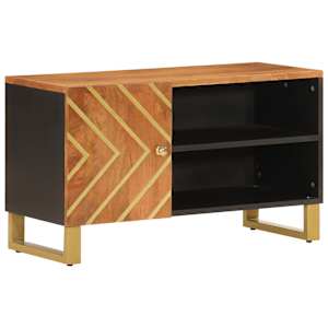 TV skříňka hnědá a černá 80 x 31,5 x 46 cm masivní mangovník - obrázek 2