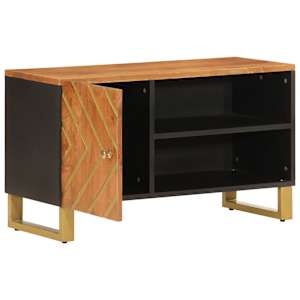 TV skříňka hnědá a černá 80 x 31,5 x 46 cm masivní mangovník - obrázek 3