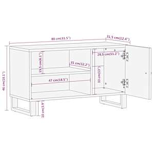 TV skříňka hnědá a černá 80 x 31,5 x 46 cm masivní mangovník - obrázek 12
