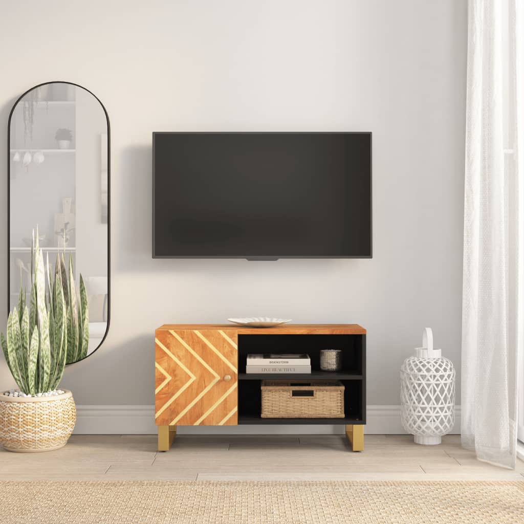 Szafka pod TV, brązowo-czarna 80x31,5x46 cm, lite drewno mango