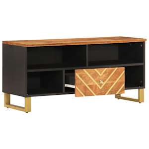 TV skříňka hnědá a černá 100 x 33,5 x 46 cm masivní mangovník - obrázek 3