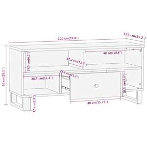 TV skříňka hnědá a černá 100 x 33,5 x 46 cm masivní mangovník - obrázek 11