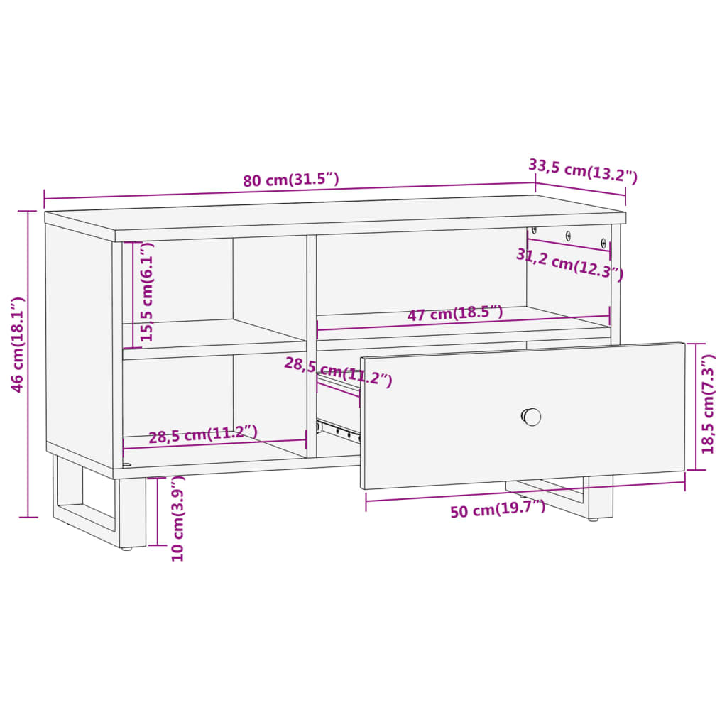 Solidna szafka pod TV Lite drewno mango 80x33,5x46 cm brązowo-czarna