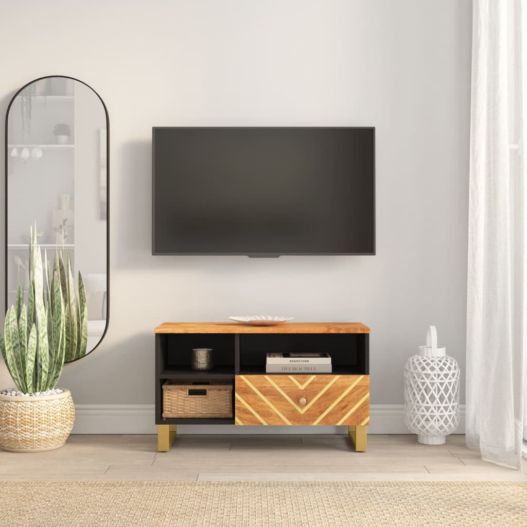 Solidna szafka pod TV Lite drewno mango 80x33,5x46 cm brązowo-czarna