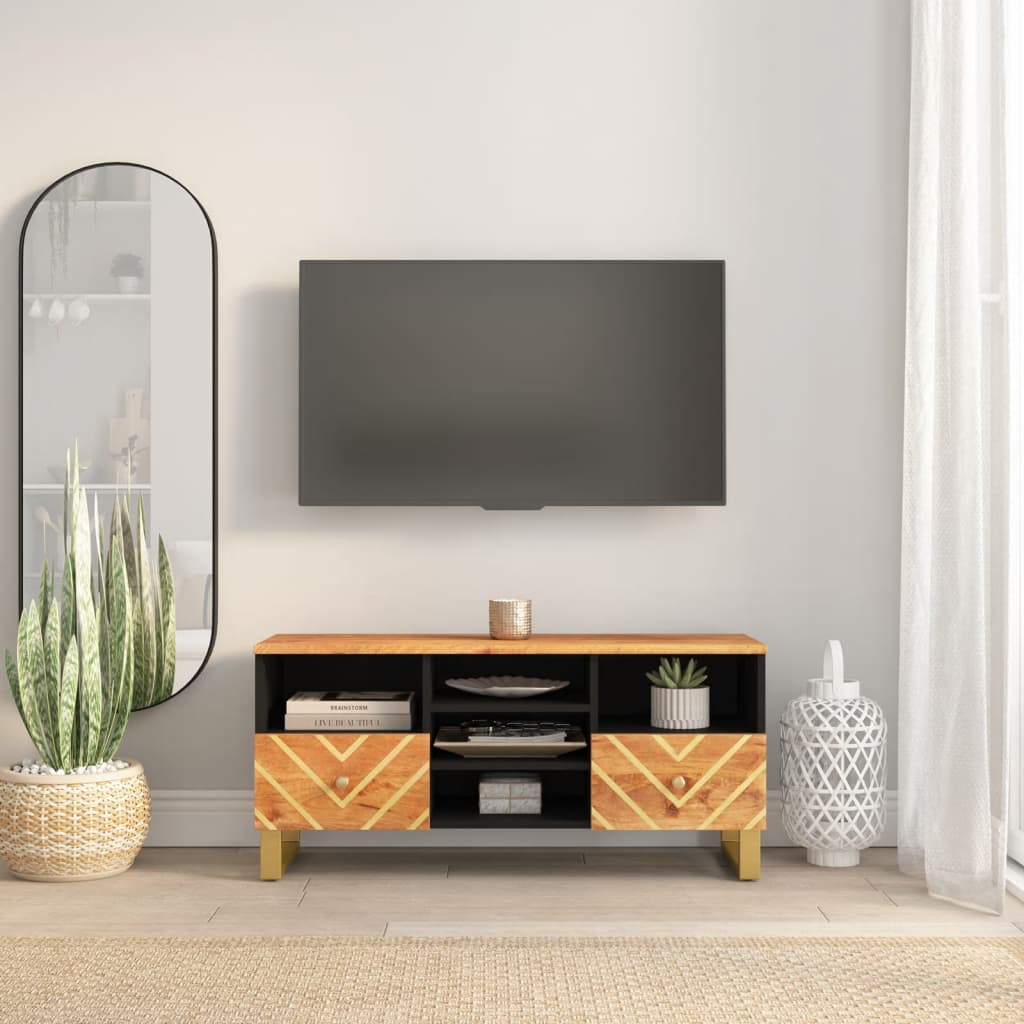 TV skříňka hnědá a černá 100 x 33,5 x 46 cm masivní mangovník