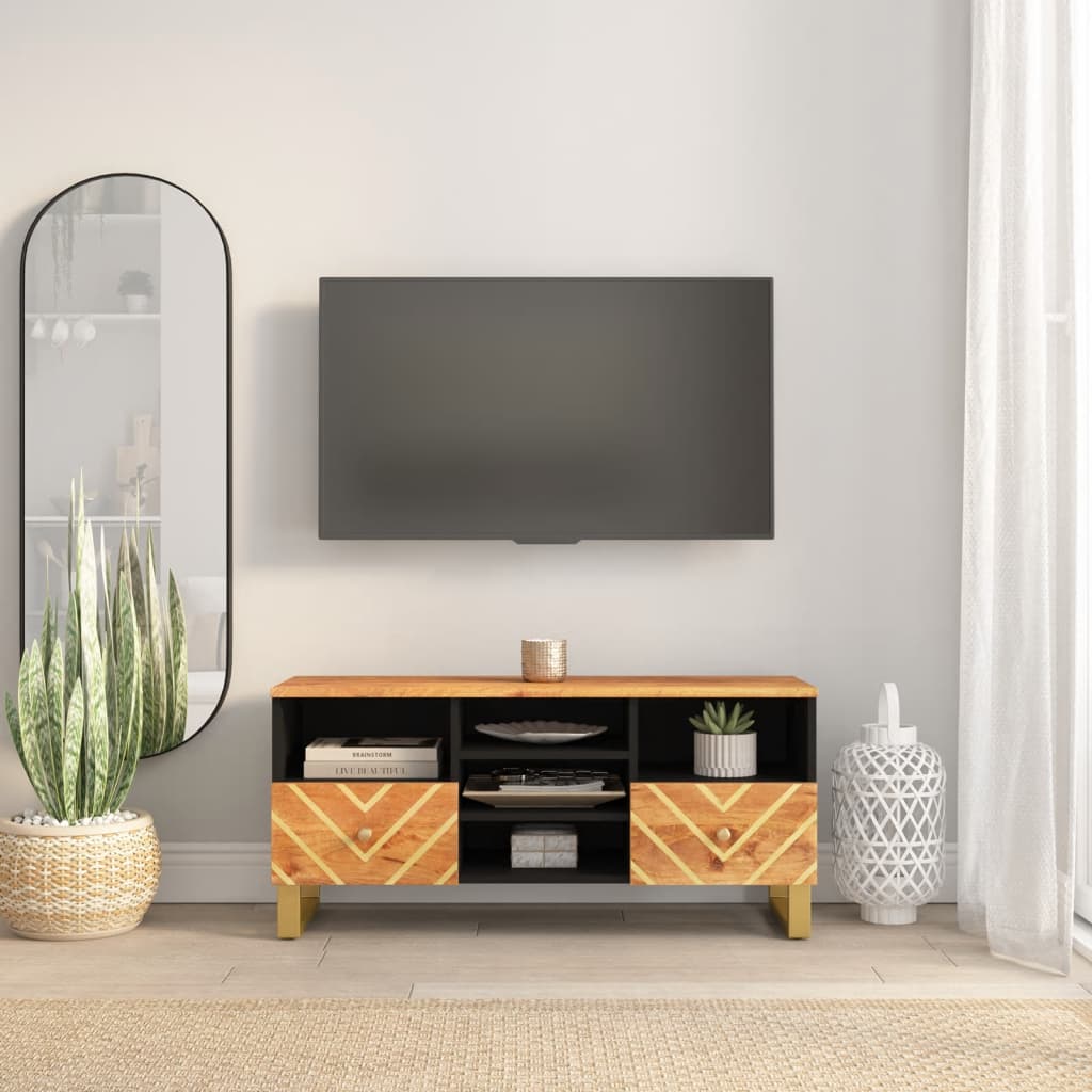 vidaXL tv-bord 100x33,5x46 cm massivt mangotræ brun og sort