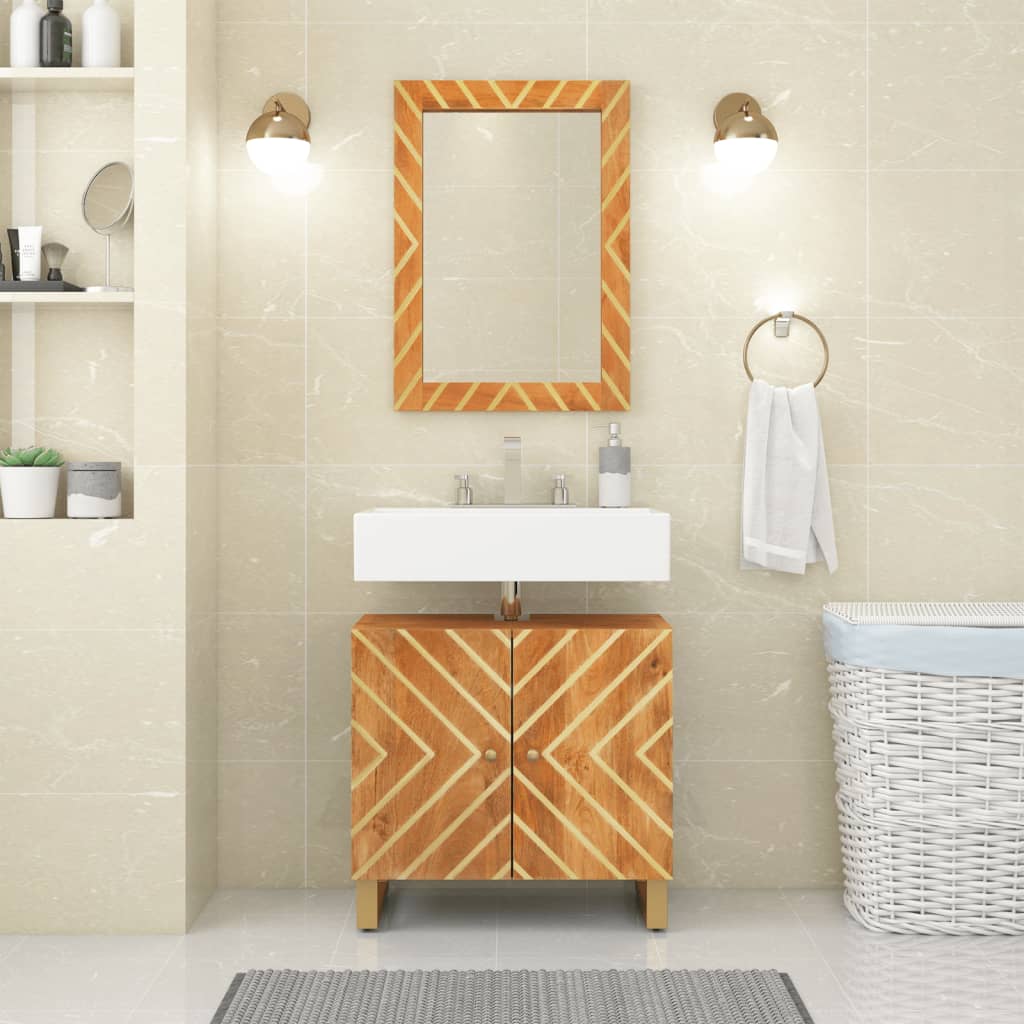 vidaXL Dulap pentru chiuvetă de baie, maro și negru, lemn masiv mango