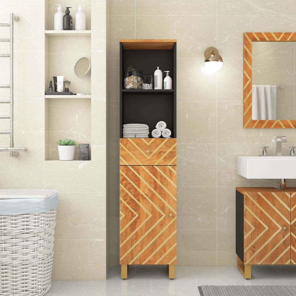 vidaXL badeværelsesskab 38x33,5x160 cm massivt mangotræ brun og sort