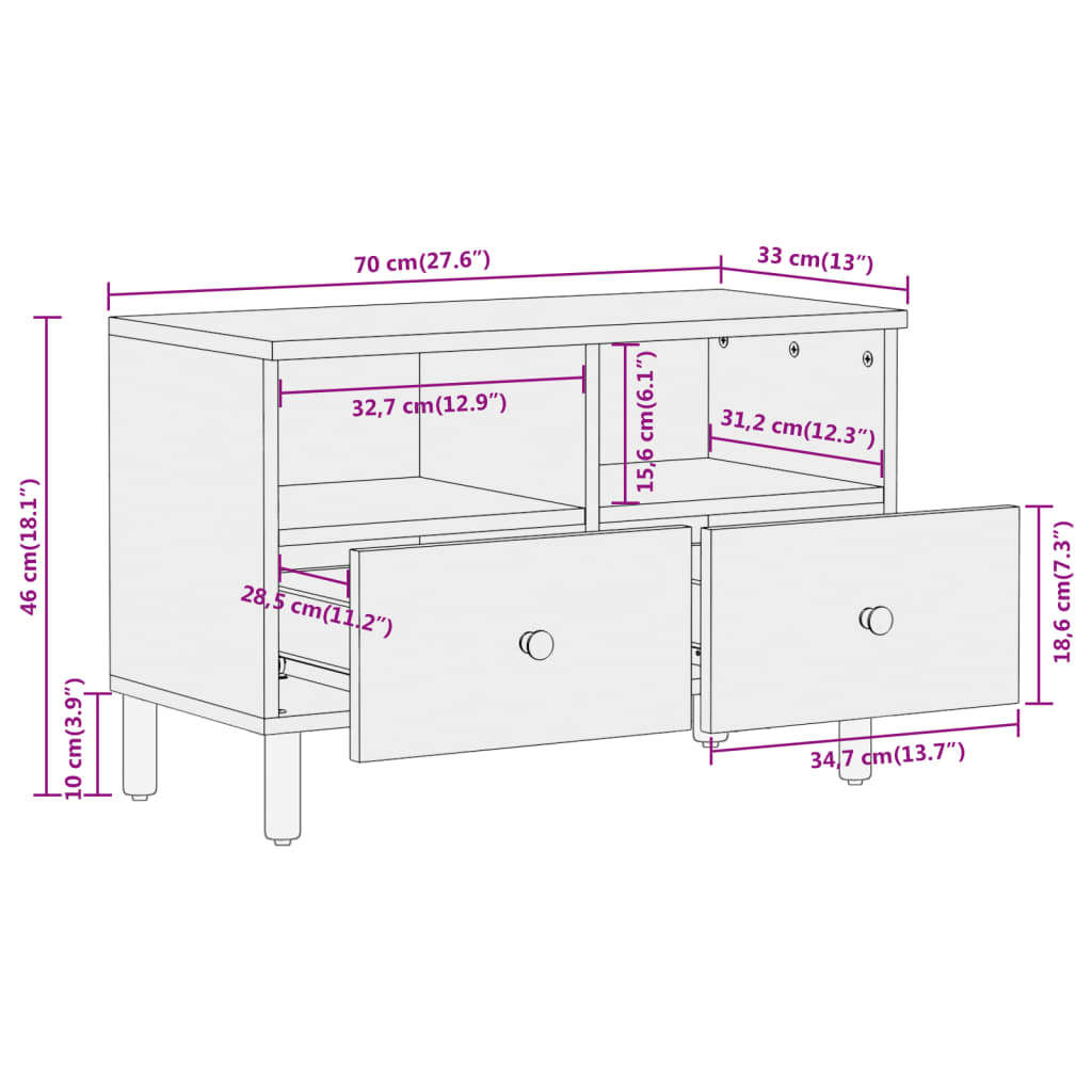 Szafka pod telewizor, 70x33x46 cm, lite drewno akacjowe