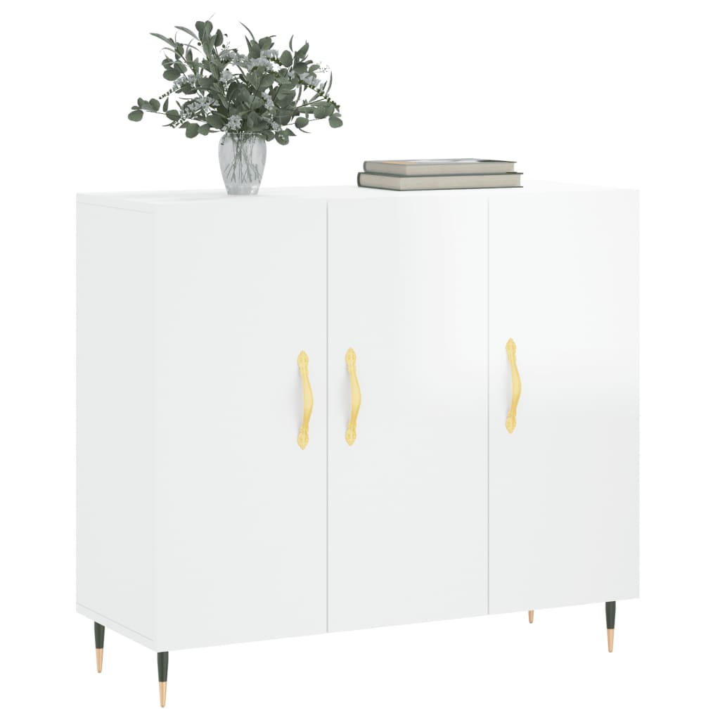 vidaXL Buffet blanc brillant 90x34x80 cm bois d'ingénierie