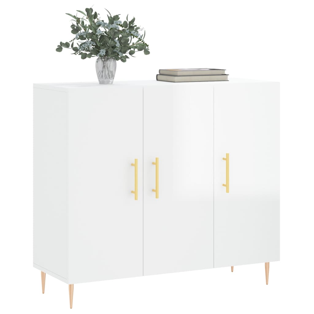 vidaXL Buffet blanc brillant 90x34x80 cm bois d'ingénierie