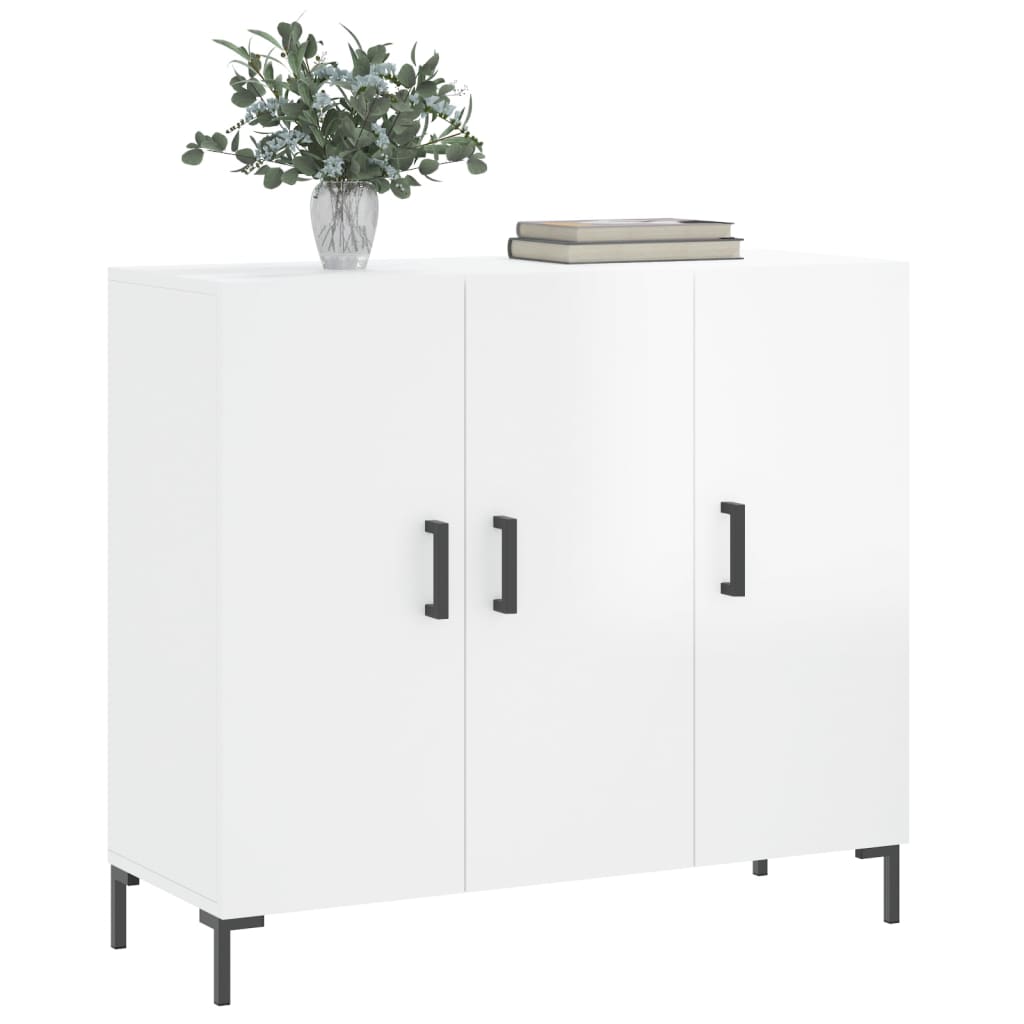 vidaXL Buffet blanc brillant 90x34x80 cm bois d'ingénierie