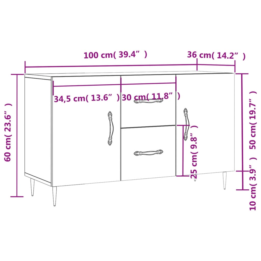 Komoda dimljeni hrast 100x36x60 cm inženirski les - slika 13