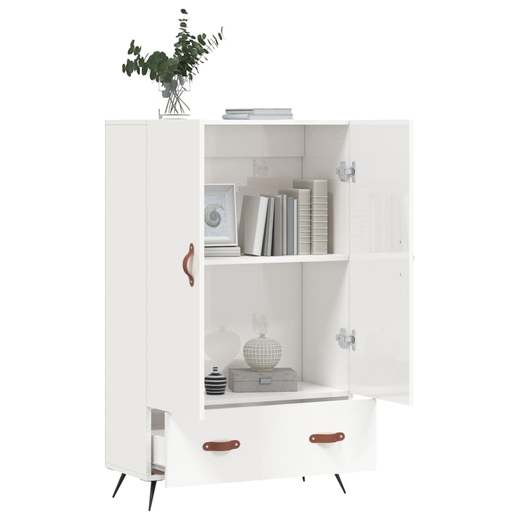 vidaXL Hoge kast 69,5x31x115 cm bewerkt hout hoogglans wit afbeelding