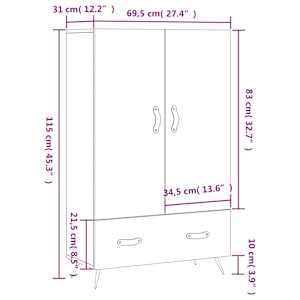 Skříň highboard kouřový dub 69,5 x 31 x 115 cm kompozitní dřevo - obrázek 13