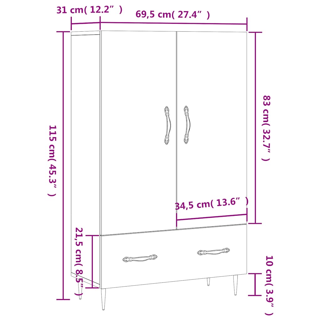 Skříň highboard šedá sonoma 69,5 x 31 x 115 cm kompozitní dřevo - obrázek 13