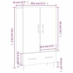 Skříň highboard kouřový dub 69,5 x 31 x 115 cm kompozitní dřevo - obrázek 13