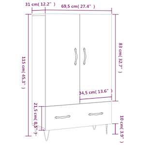 Skříň highboard bílá 69,5 x 31 x 115 cm kompozitní dřevo - obrázek 13