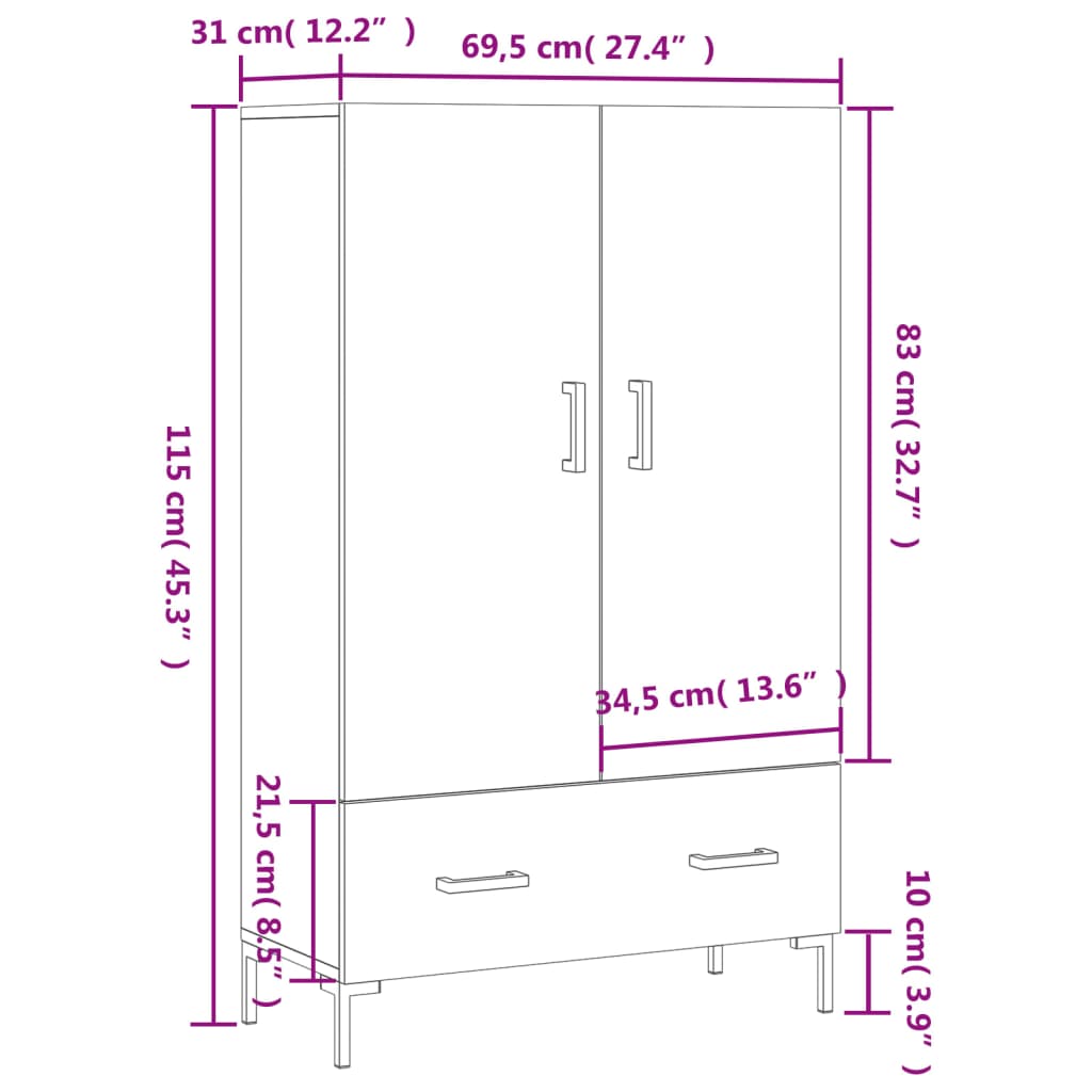 Skříň highboard bílá 69,5 x 31 x 115 cm kompozitní dřevo - obrázek 13