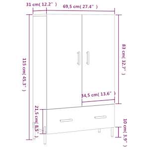 Skříň highboard lesklá bílá 69,5 x 31 x 115 cm kompozitní dřevo - obrázek 13