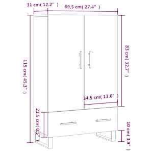 Skříň highboard bílá 69,5 x 31 x 115 cm kompozitní dřevo - obrázek 13