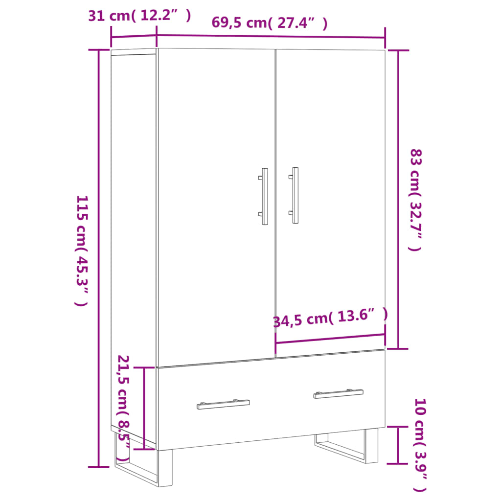 Skříň highboard hnědý dub 69,5 x 31 x 115 cm kompozitní dřevo - obrázek 13