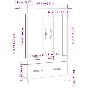 Skříň highboard bílá 69,5 x 31 x 115 cm kompozitní dřevo - obrázek 13