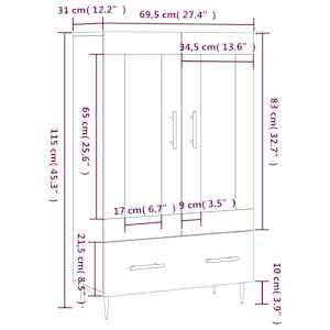 Skříň highboard kouřový dub 69,5 x 31 x 115 cm kompozitní dřevo - obrázek 13