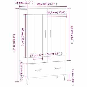 Skříň highboard betonově šedá 69,5x31x115 cm kompozitní dřevo - obrázek 13