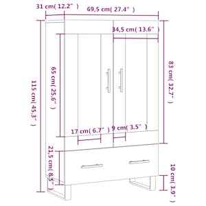 Skříň highboard betonově šedá 69,5x31x115 cm kompozitní dřevo - obrázek 13