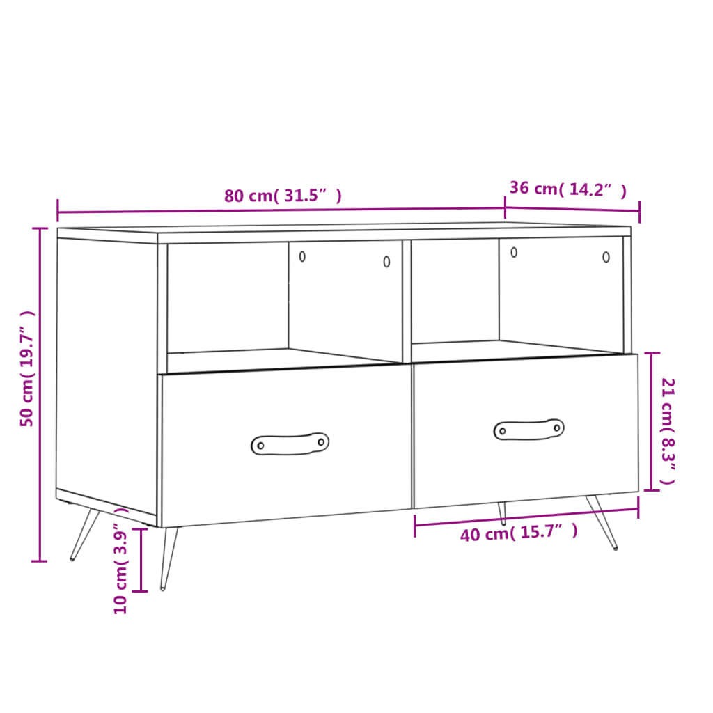 Szafka pod TV, biała, 80x36x50 cm, materiał drewnopochodny