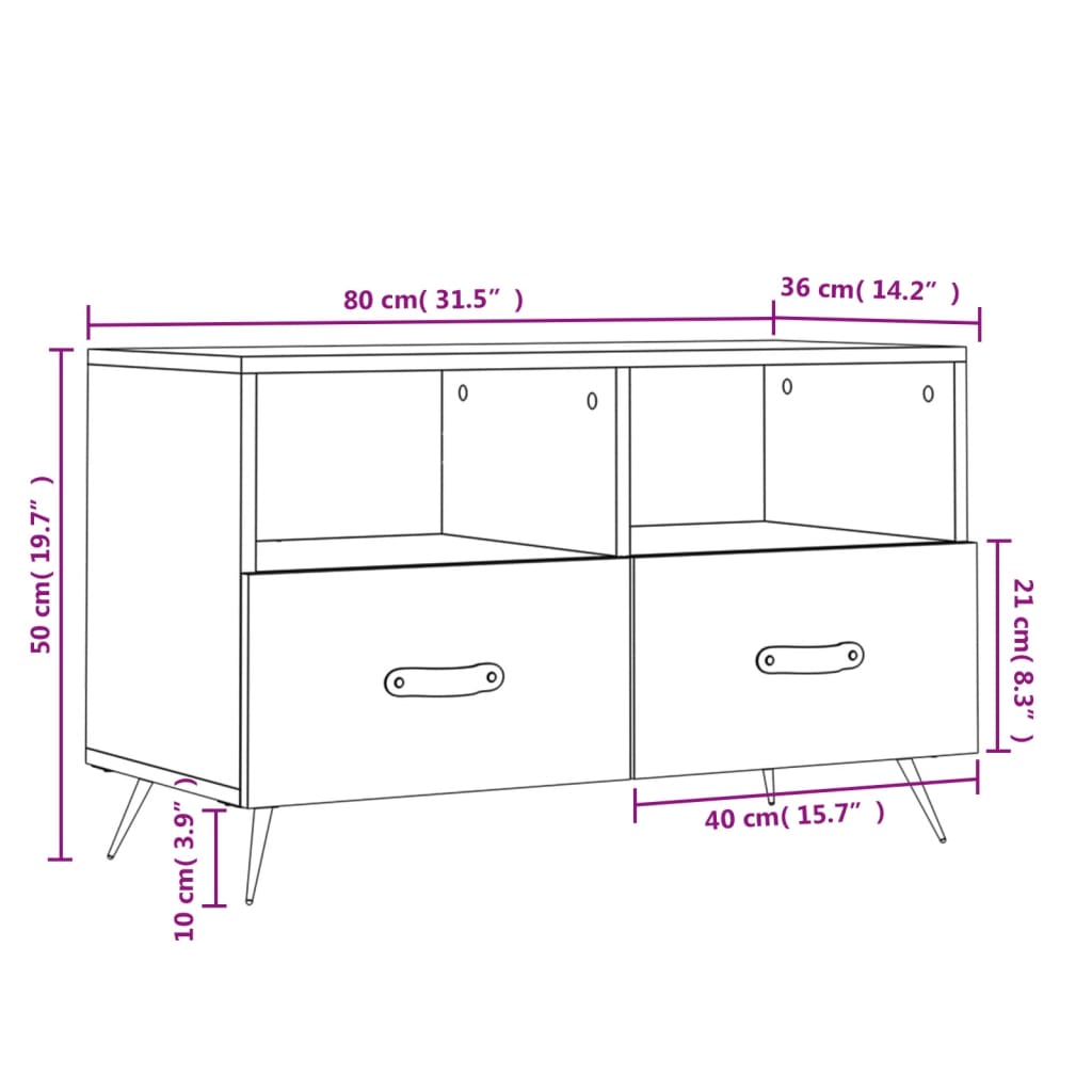 TV ormarić sjajni bijeli 80 x 36 x 50 cm od konstruiranog drva