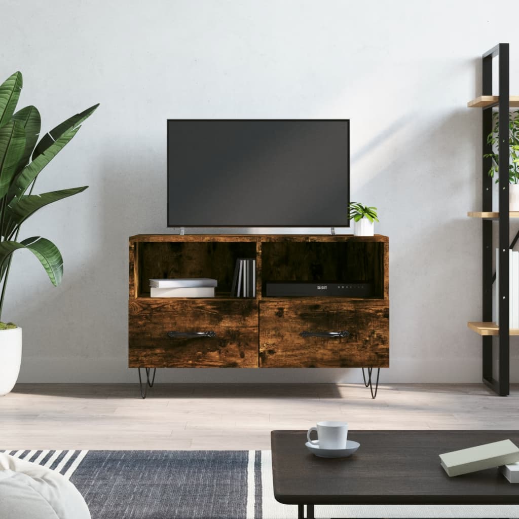 vidaXL Comodă TV, stejar fumuriu, 80x36x50 cm, lemn prelucrat