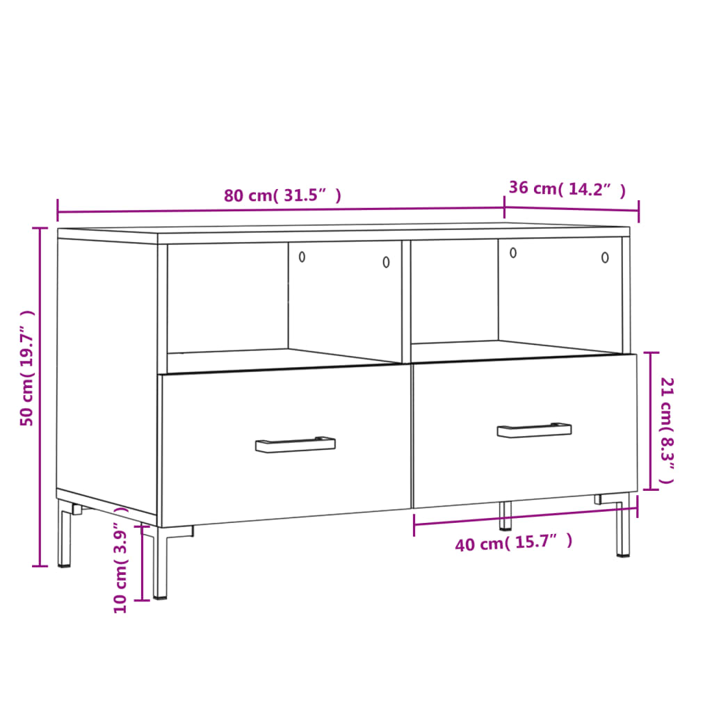 Szafka pod TV, czarna, 80x36x50 cm, materiał drewnopochodny