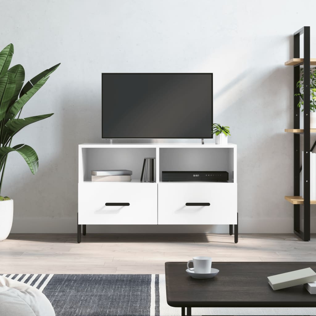vidaXL Comodă TV, alb extralucios, 80x36x50 cm, lemn prelucrat