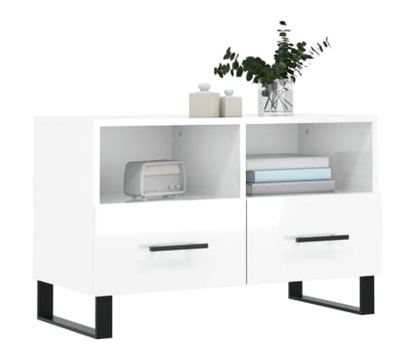 vidaXL Comodă TV, alb extralucios, 80x36x50 cm, lemn prelucrat