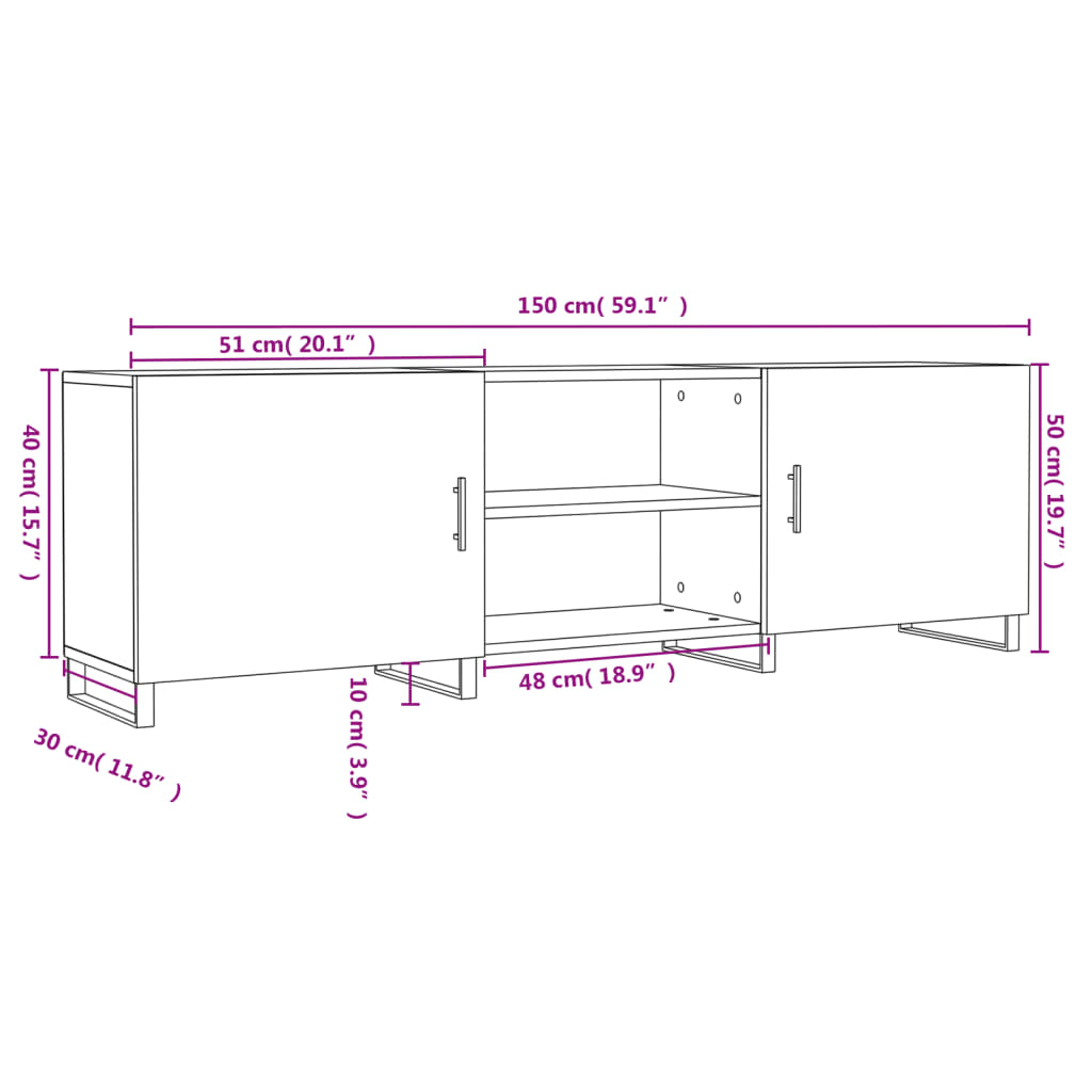 Szafka pod TV Solidna, 150x30x50 cm, biała