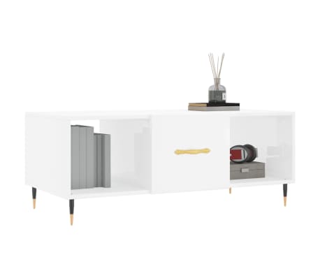 vidaXL Coffee Table High Gloss White 102x50x40 cm Engineered Wood