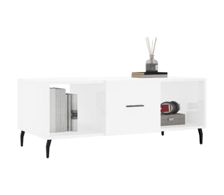 vidaXL Coffee Table High Gloss White 102x50x40 cm Engineered Wood