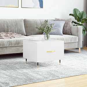 Klubska mizica visok sijaj bela 50x50x40 cm inženirski les