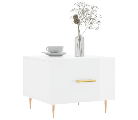 vidaXL Table basse blanc brillant 50x50x40 cm bois d'ing&eacute;nierie
