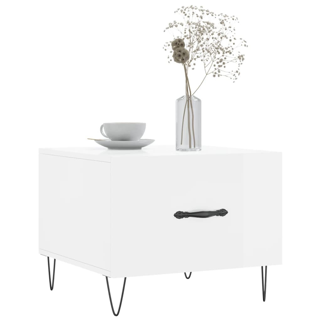 Stolik kawowy, biały o wysokim połysku, 50x50x40 cm