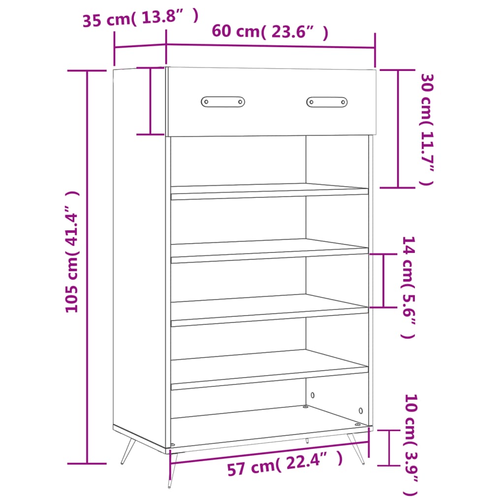 Pantofar vidaXL, stejar afumat, 60x35x105 cm, lemn compozit, 22.8 Kg 2 8720845429829 g en hd 10