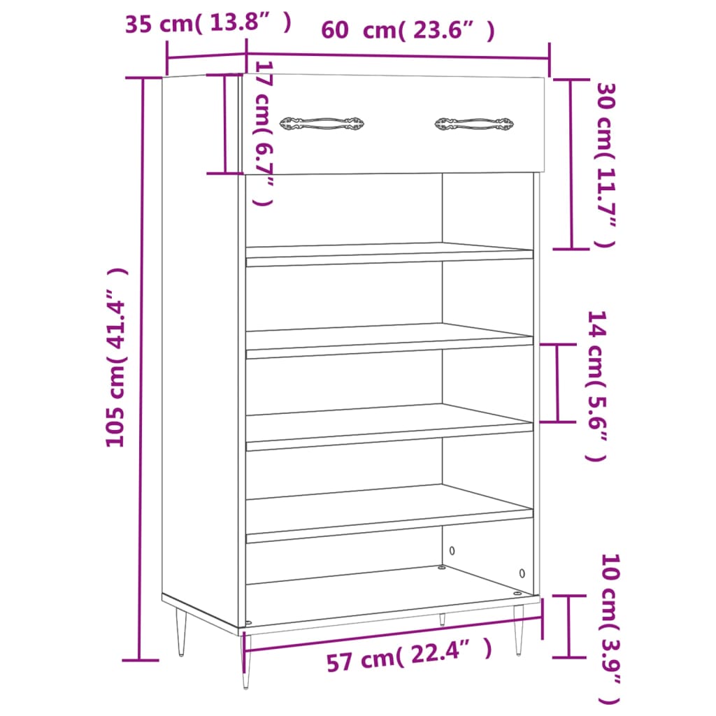 Omarica za čevlje sonoma hrast 60x35x105 cm inženirski les