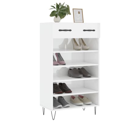 vidaXL Pantofar, alb extralucios, 60x35x105 cm, lemn prelucrat