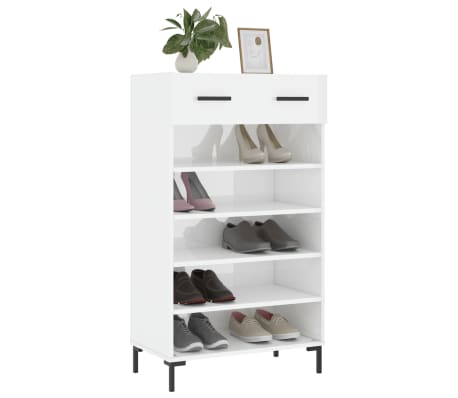 vidaXL Shoe Cabinet High Gloss White 60x35x105 cm Engineered Wood