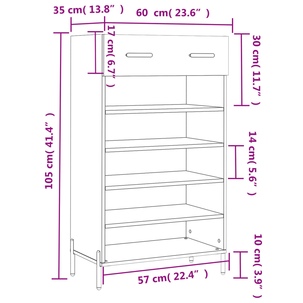 Pantofar, gri sonoma, 60x35x105 cm, lemn prelucrat