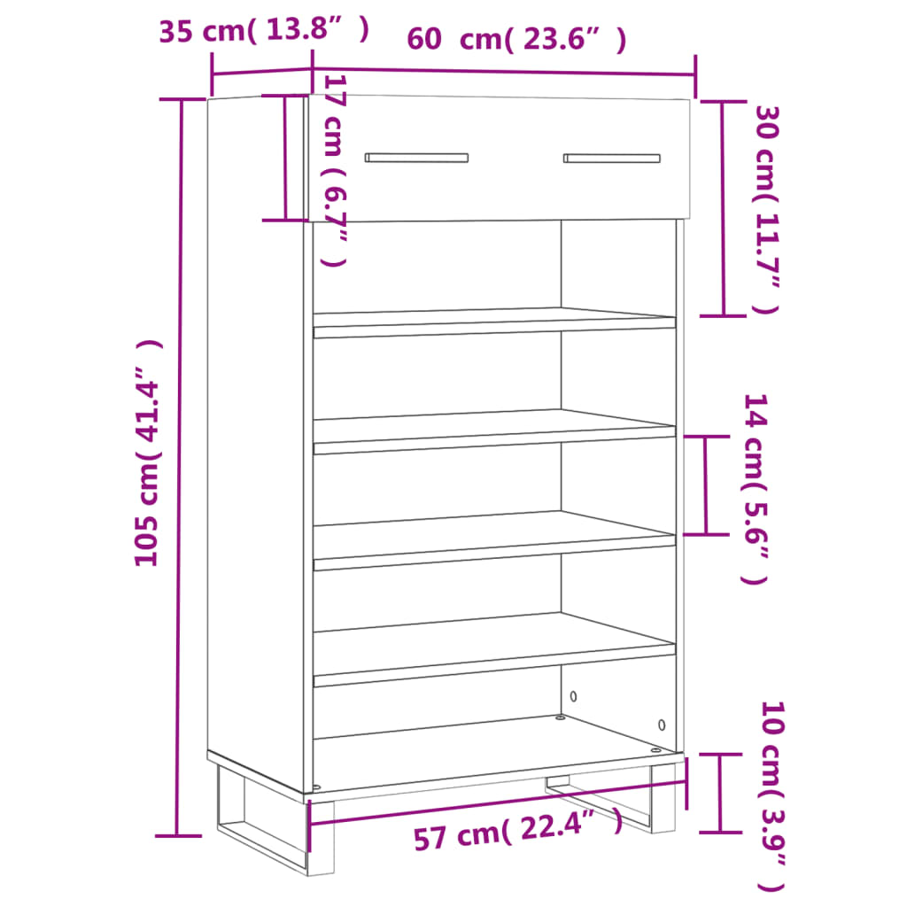 Omarica za čevlje sonoma hrast 60x35x105 cm inženirski les