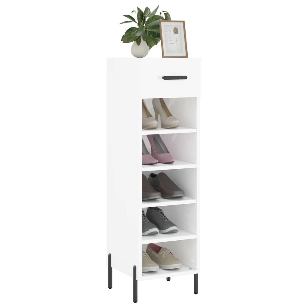 vidaXL Botník lesklý biely 30x35x105 cm spracované drevo