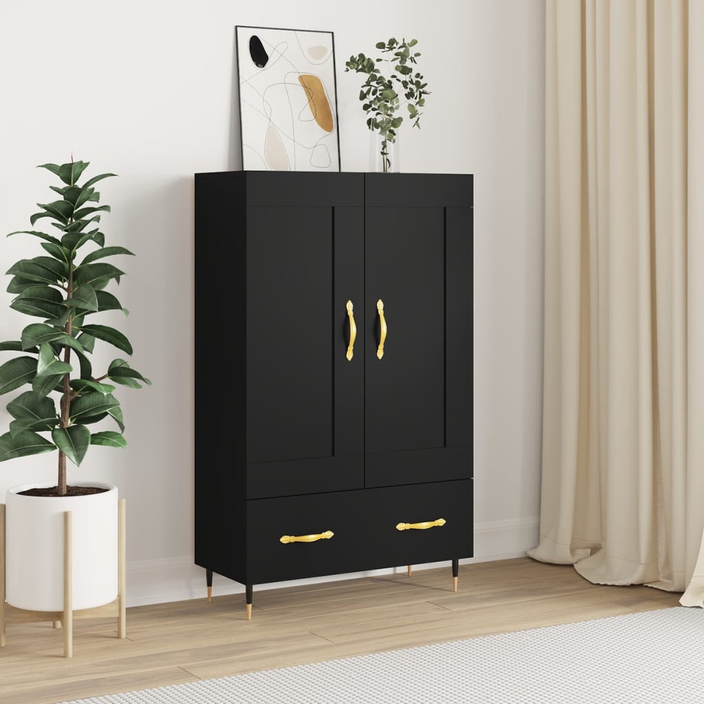 Buffet haut noir 69,5x31x115 cm bois d'ingénierie